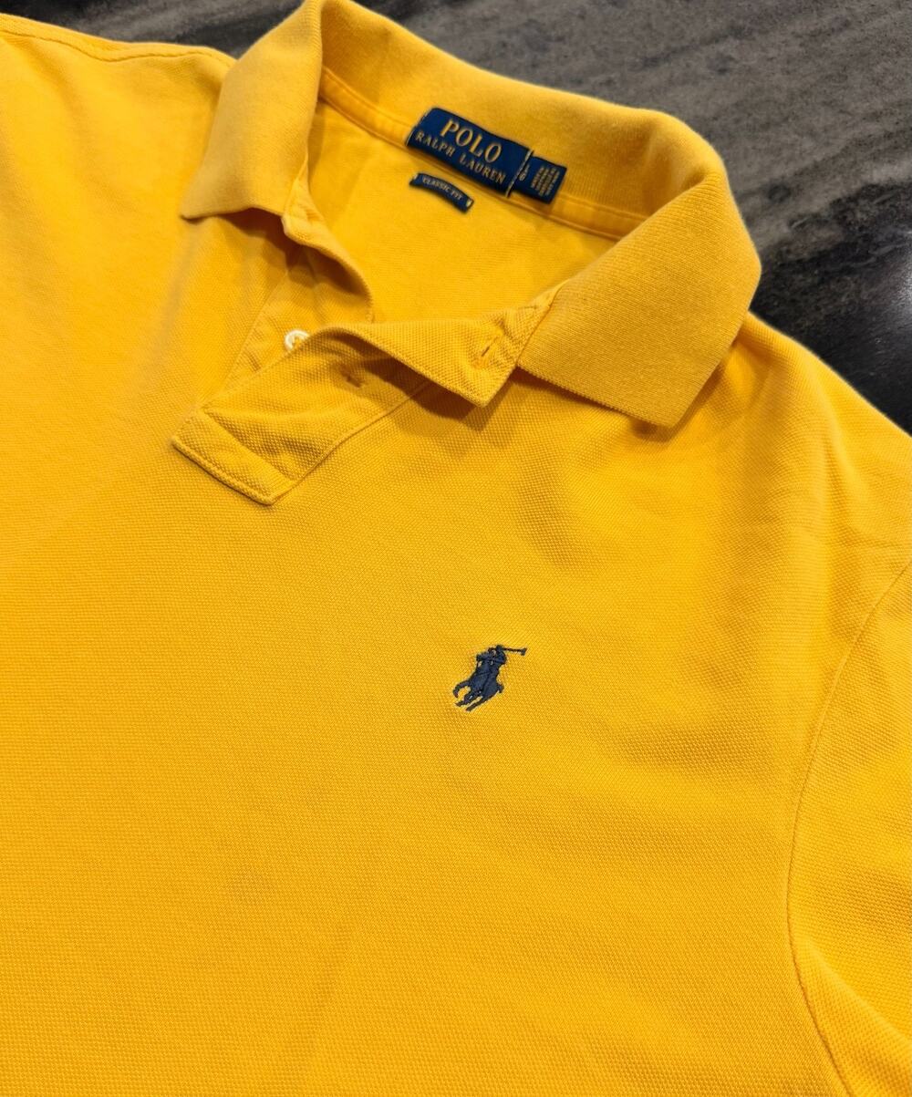 Polo Ralph Lauren Mens L Yellow Classic Fit Mesh Pony Short Sleeve Golf Shirt